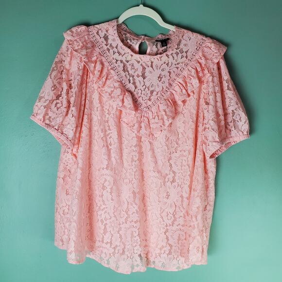 Torrid Women's Pink Lace Ruffle Detail Short Sleeve Top Size 2X - Picture 1 of 8